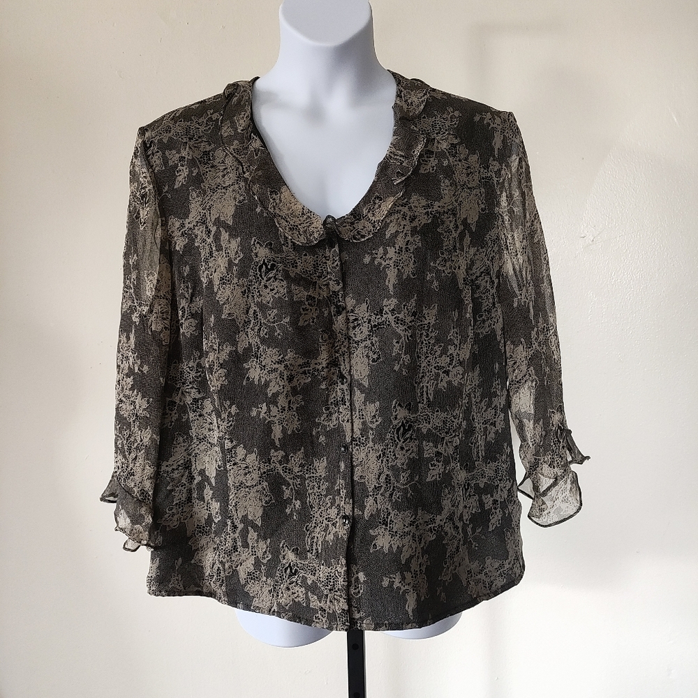 Avenue Women's 100% Silk Top Blouse Black  Cream Plus Size 22/24 Business Career